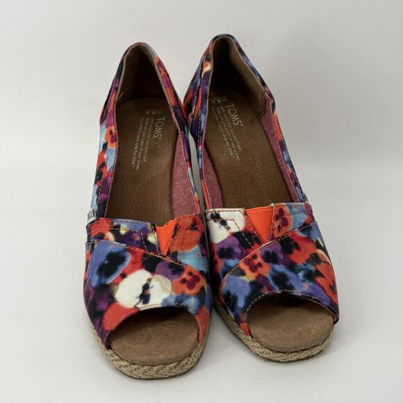 Toms Wedge Espadrilles Womens 8.5 Floral Open Toe Summer Party Poppy - Picture 8 of 9